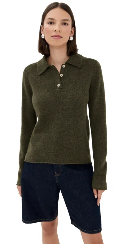 The Elder Statesman Fitted Cashmere Polo Olive In Green