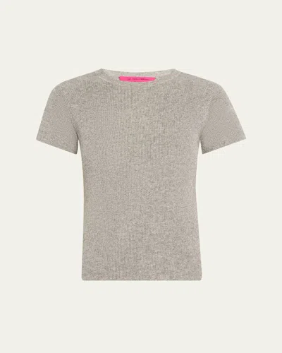 The Elder Statesman Fitted Micro Ribbed Cashmere Silk Tee In Neutral