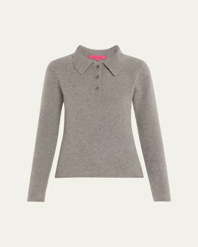 The Elder Statesman Fitted Polo Cashmere Sweater In Lightgrey