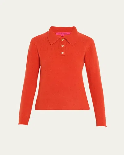 The Elder Statesman Fitted Polo Cashmere Sweater In Persimmon