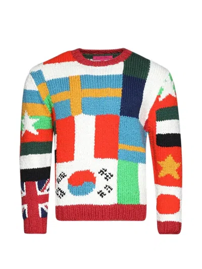 The Elder Statesman Flag Crew-neck Sweater In White
