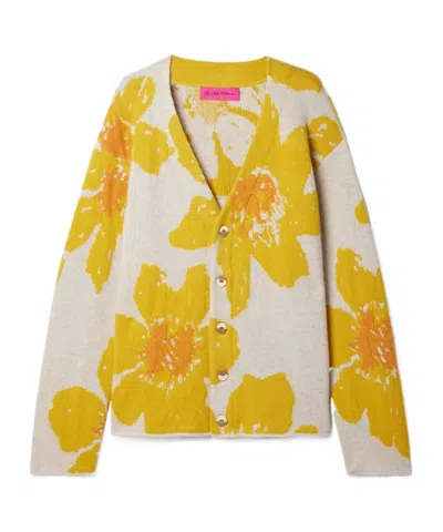The Elder Statesman Floating Florals Cashmere Cardigan In Brown