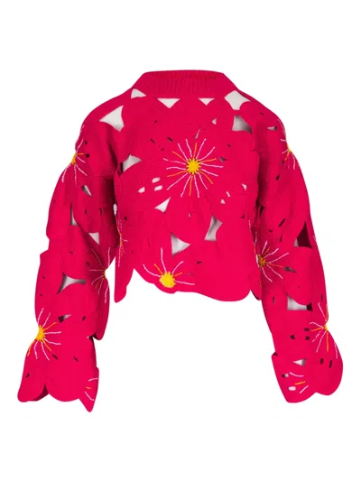 The Elder Statesman Floral Cut-out Sweater In Pink