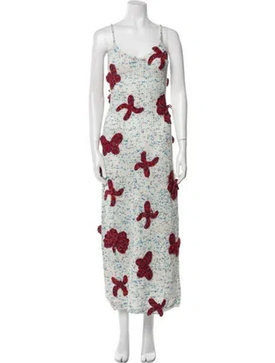 Pre-owned The Elder Statesman Floral Print Long Dress In White