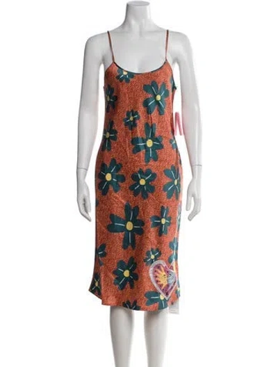 Pre-owned The Elder Statesman Floral Print Midi Length Dress W/ Tags In Multi