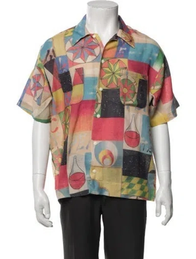 Pre-owned The Elder Statesman Floral Print Short Sleeve Shirt In Neutral