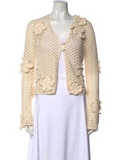 Pre-owned The Elder Statesman Floral Print V-neck Sweater In Neutrals