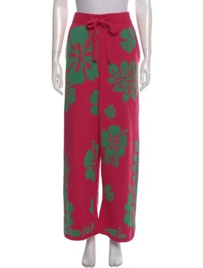 Pre-owned The Elder Statesman Floral Print Wide Leg Pants In Pink