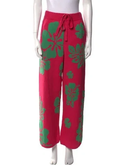 Pre-owned The Elder Statesman Floral Print Wide Leg Pants W/ Tags In Pink