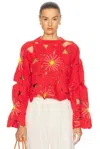The Elder Statesman Flower Pullover Sweater In Persimmon Multi