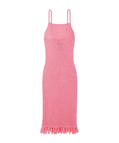 The Elder Statesman Fringed Open-knit Cotton Midi Dress In Pink
