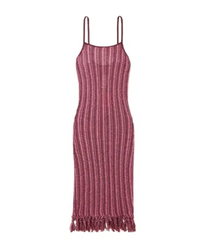 The Elder Statesman Fringed Striped Open-knit Cotton Midi Dress In Multi
