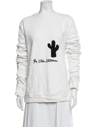 Pre-owned The Elder Statesman Graphic Print Crew Neck Sweatshirt In White