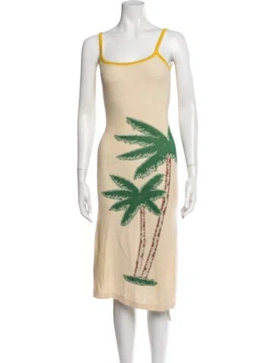 Pre-owned The Elder Statesman Graphic Print Midi Length Dress In Neutral