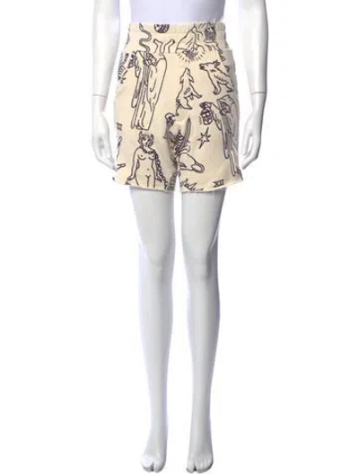 Pre-owned The Elder Statesman Graphic Print Mini Shorts In Neutrals