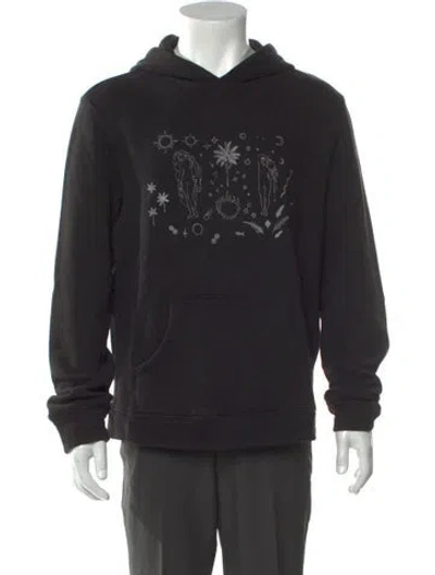 Pre-owned The Elder Statesman Graphic Print V-neck Hoodie In Black