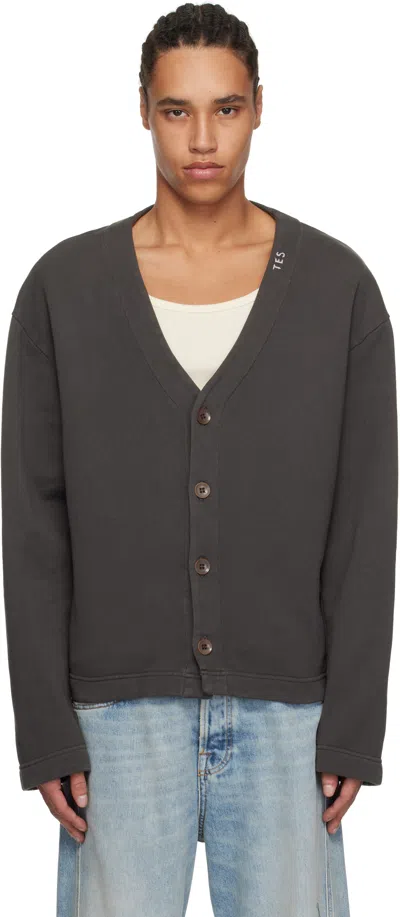 The Elder Statesman Grey Daily Cardigan In Coal