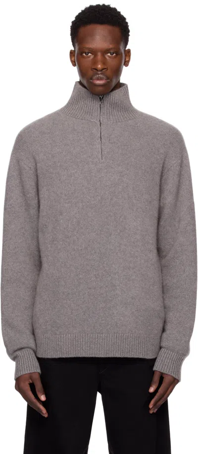 The Elder Statesman Gray Relaxed Half-zip Sweater