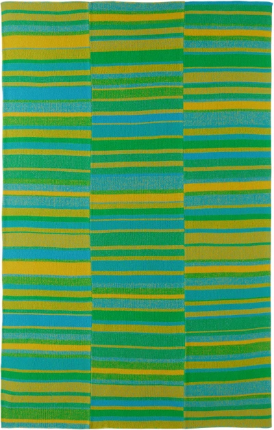 The Elder Statesman Green & Blue Stripe Super Soft Blanket In Sunshine/gecko/blue