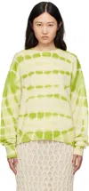 The Elder Statesman Trance Tie-dyed Cashmere Sweater In Ivory W/ Wasabi