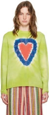 The Elder Statesman Green Heart Dye Sweater In Wasabi