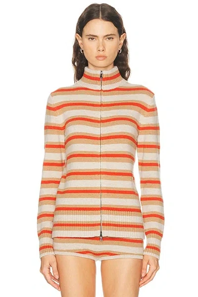 The Elder Statesman Hallie Stripe Zip Cardigan In Neutral