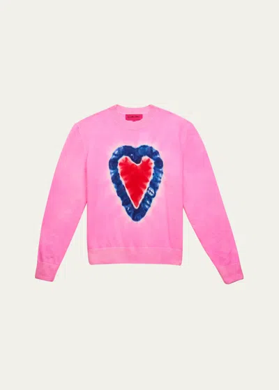 The Elder Statesman Heart Tie-dye Cashmere Sweater In Pink