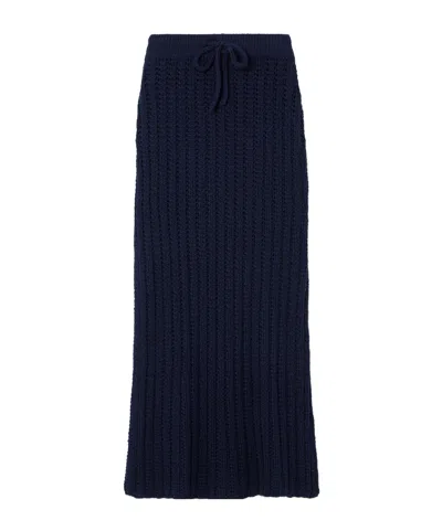 The Elder Statesman Hollow Knit Maxi Skirt In Blue
