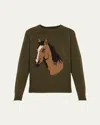The Elder Statesman Horsey Intarsia Cashmere Sweater In Newolive