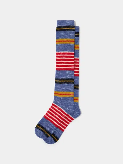 The Elder Statesman Jasper Stripe Cashmere Knee-high Socks One Size  Abask Luxury Gift In Multi
