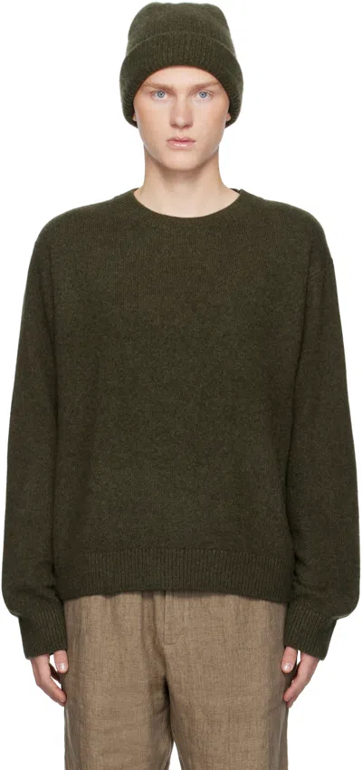 The Elder Statesman Khaki Simple Crew Sweater In New Olive