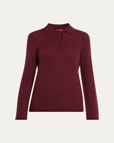 The Elder Statesman Laurel Cashmere Long-sleeve Polo Sweater In Burgundy