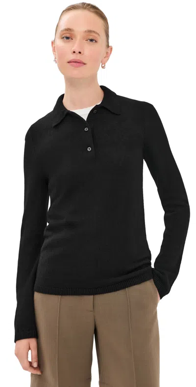 The Elder Statesman Laurel Cashmere Polo Sweater Black