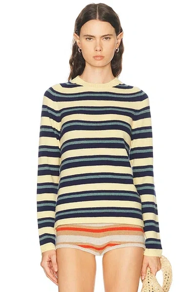 The Elder Statesman Laurel Stripe Crew Sweater In Neutral