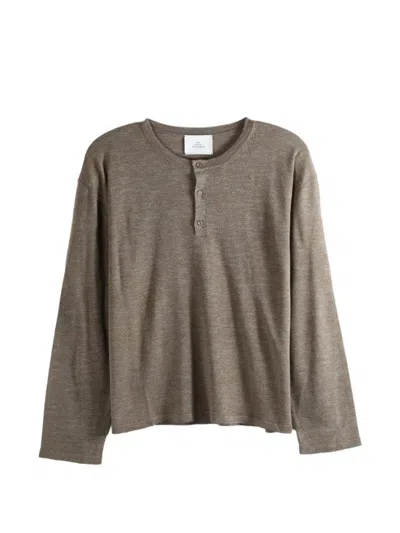 The Elder Statesman Lenny Button-placket Long-sleeve Sweater In Brown