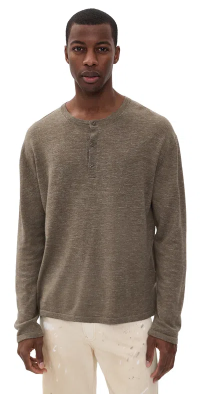 The Elder Statesman Lenny Knit Henley Long Sleeve Shirt Beach In Sand