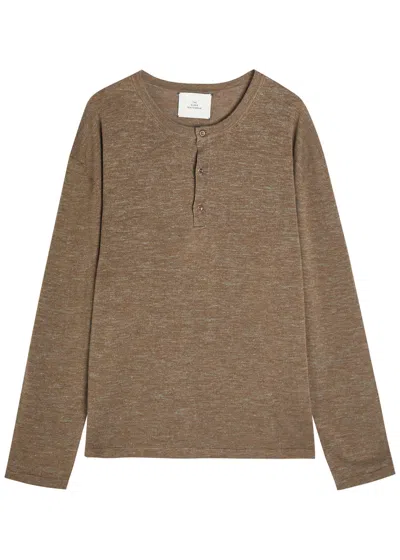 The Elder Statesman Lenny Round-neck Wool-blend Henley Top In Brown