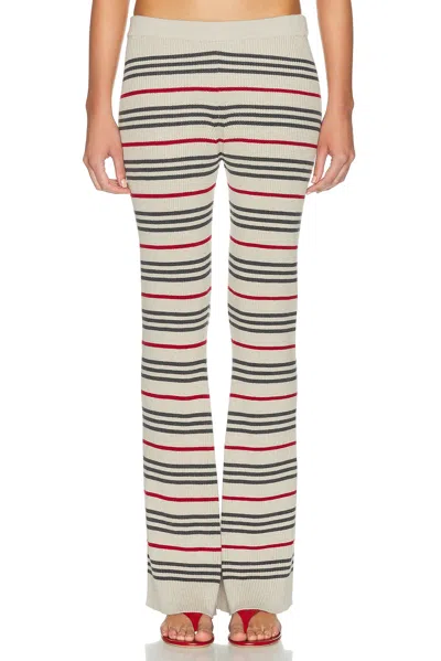 The Elder Statesman Libeccio Rib Stripe Flare Pant In Ecru  Red  & Stone