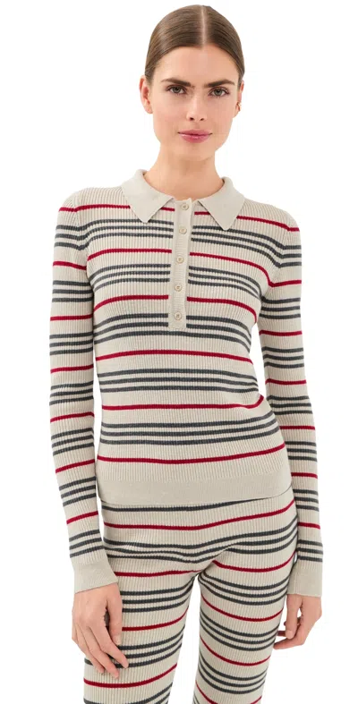 The Elder Statesman Libeccio Stripe Polo Ecru/red/stone