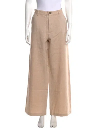 Pre-owned The Elder Statesman Linen Wide Leg Pants In Neutral