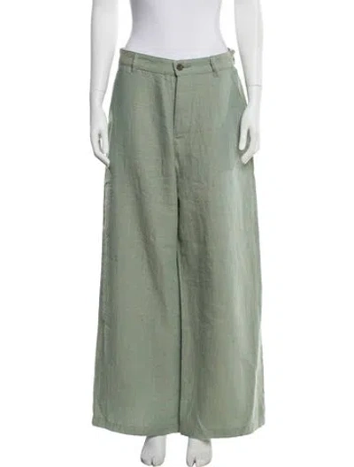 Pre-owned The Elder Statesman Linen Wide Leg Pants W/ Tags In Green