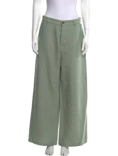 Pre-owned The Elder Statesman Linen Wide Leg Pants W/ Tags In Green