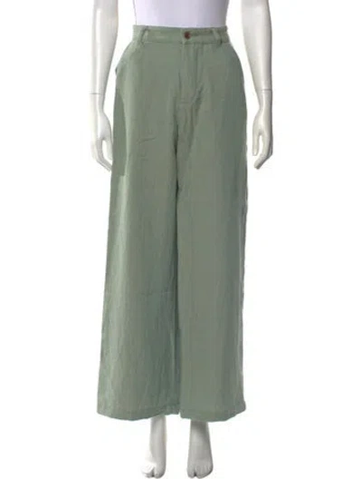 Pre-owned The Elder Statesman Linen Wide Leg Pants W/ Tags In Green