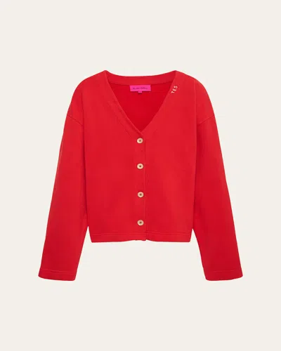 The Elder Statesman Logo Embroidered Jersey Cashmere Cardigan In Red