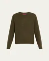 The Elder Statesman Long-sleeve Cashmere Drop-shoulder Crewneck Top In Newolive