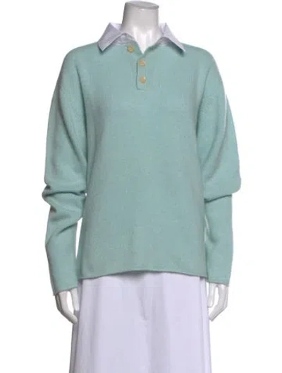 Pre-owned The Elder Statesman Long Sleeve Polo In Blue/green