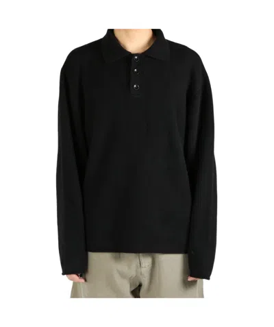 The Elder Statesman Long-sleeved Polo Shirt In Black