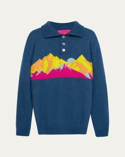 The Elder Statesman Men's Cashmere Rocky Mountain Rugby Sweater In Sea Blue Multi