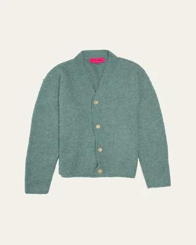 The Elder Statesman Men's Cashmere-silk Teddy Cardigan In Mint