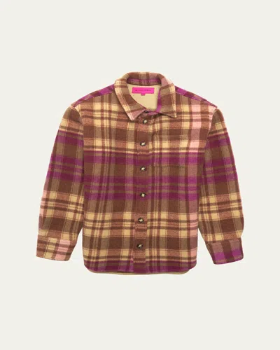 The Elder Statesman Men's Felted Wool Plaid Overshirt In Pink Multi